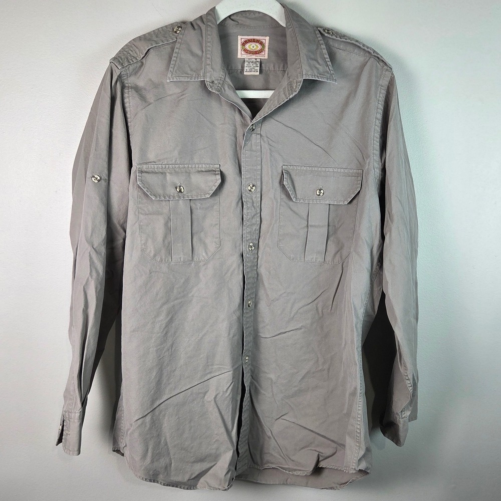 Banana Republic Safari Shirt Mens M Gray Excellent Vintage Mill Valley Cotton